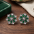 Traditional indian oxidised plated with white & green  stones earrings