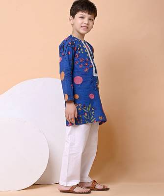 Royal blue floral printed cotton kurta set 2