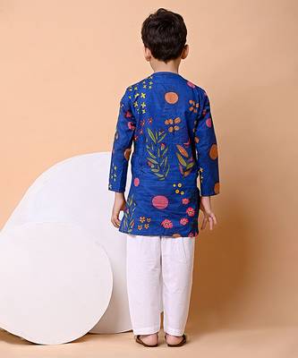 Royal blue floral printed cotton kurta set 3