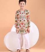 Off white printed cotton kurta set