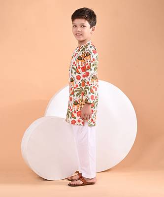 Off white printed cotton kurta set 3