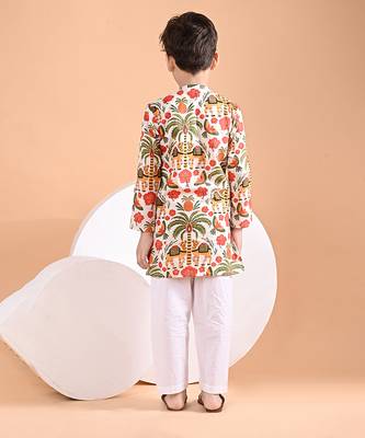 Off white printed cotton kurta set 4