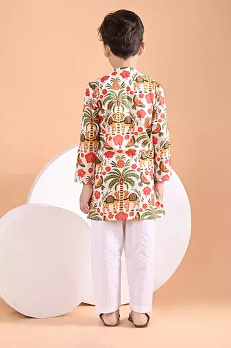 Off white printed cotton kurta set