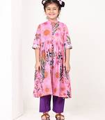 Pink floral printed cotton cape set