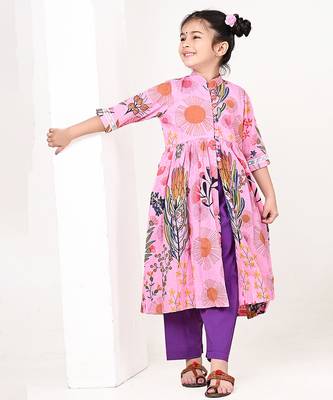 Pink floral printed cotton cape set 3