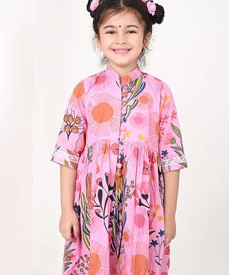 Pink floral printed cotton cape set 5
