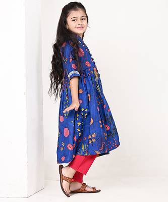 Royal blue floral printed cotton cape set 3