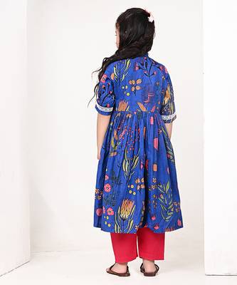 Royal blue floral printed cotton cape set 4