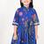 Royal blue floral printed cotton cape set
