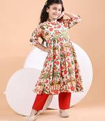 Off white floral printed cotton cape set