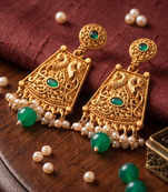 Traditional indian gold  plated with  green  stones earrings