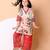 Beige red floral printed cotton kurti set