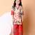 Beige red floral printed cotton kurti set