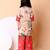 Beige red floral printed cotton kurti set