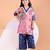 Pink blue floral printed cotton kurti set