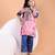 Pink blue floral printed cotton kurti set