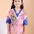 Pink blue floral printed cotton kurti set