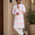 Pink color embroidery work & shading print cotton men's kurta payjama set