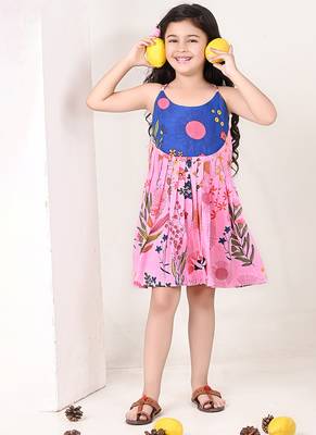 Pink floral printed cotton pleated dress 1