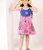 Pink floral printed cotton pleated dress