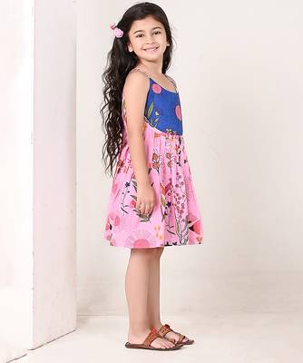 Pink floral printed cotton pleated dress 2