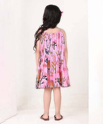 Pink floral printed cotton pleated dress 3