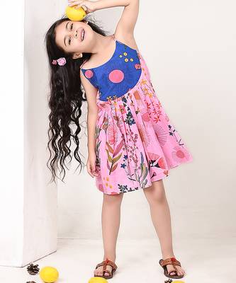 Pink floral printed cotton pleated dress 4
