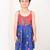 Blue floral printed cotton pleated dress