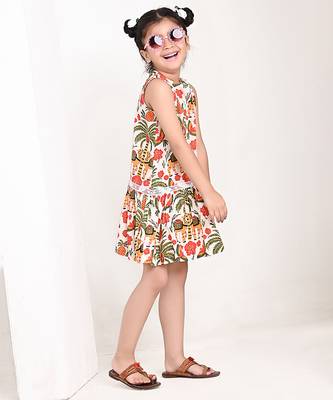 Off white floral printed cotton pleated dress 2