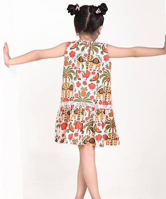 Off white floral printed cotton pleated dress 4