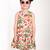 Off white floral printed cotton pleated dress