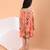 Peach orange floral printed cotton pleated dress