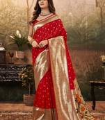 Red paithani silk with zari weaving trational wear saree