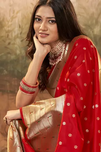 Red paithani silk with zari weaving trational wear saree
