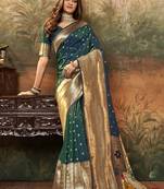 Peaock green paithani silk with zari weaving trational wear saree