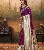 Purple  paithani silk with zari weaving trational wear saree