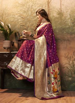 Purple  paithani silk with zari weaving trational wear saree 2