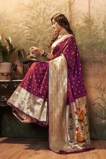 Purple  paithani silk with zari weaving trational wear saree