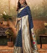 Navy blue paithani silk with zari weaving trational wear saree