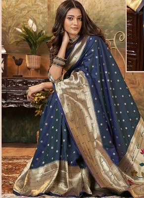 Navy blue paithani silk with zari weaving trational wear saree 2