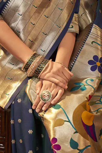 Navy blue paithani silk with zari weaving trational wear saree