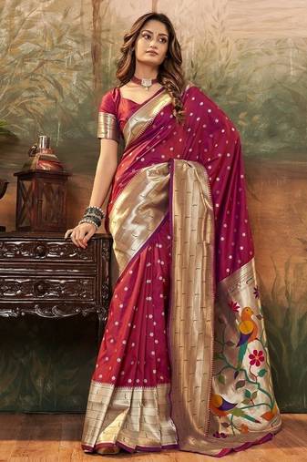 Wine paithani silk with zari weaving trational wear saree