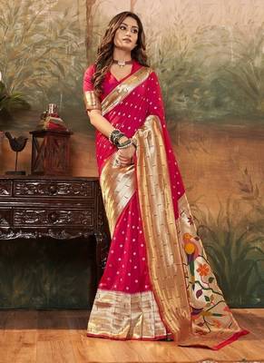 Blood red paithani silk with zari weaving trational wear saree 1