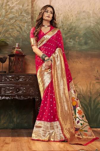 Blood red paithani silk with zari weaving trational wear saree