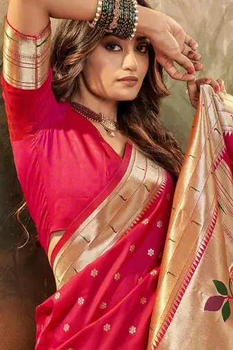 Blood red paithani silk with zari weaving trational wear saree
