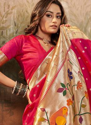 Blood red paithani silk with zari weaving trational wear saree 3