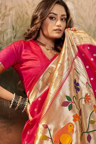 Blood red paithani silk with zari weaving trational wear saree