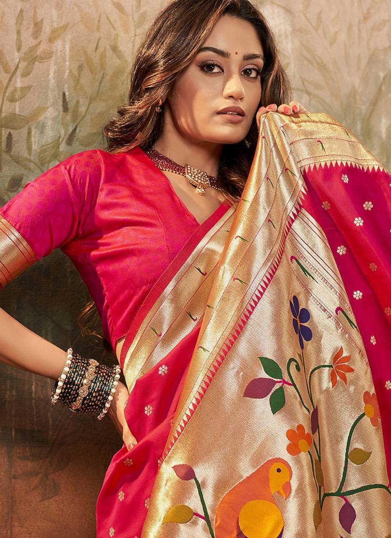 Blood red paithani silk with zari weaving trational wear saree