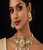 Royal Kundan Choker Necklace Set – Gold Bridal Jewelry with Pearl, Green Pink Stones