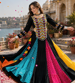 Multicolor Navratri Bandhani Mirror Work Lehenga Choli Set